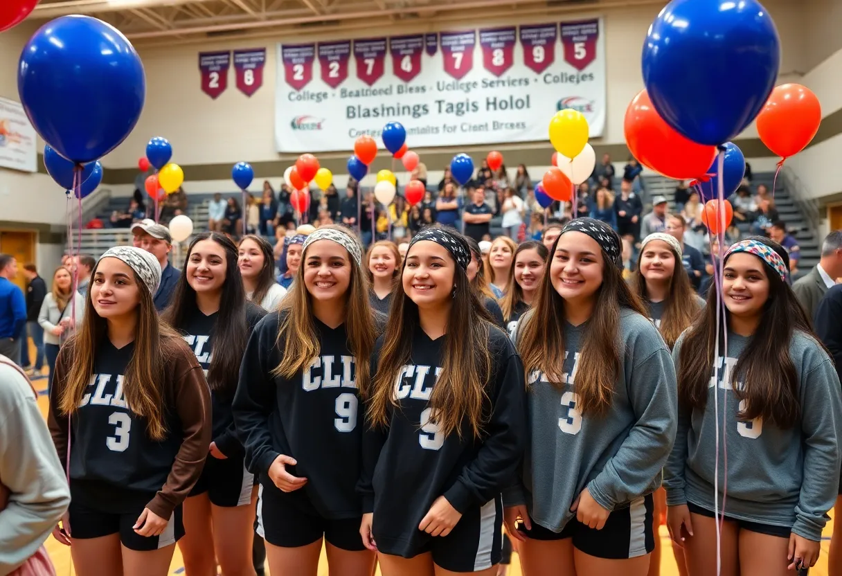 Group of high school athletes celebrating National Signing Day