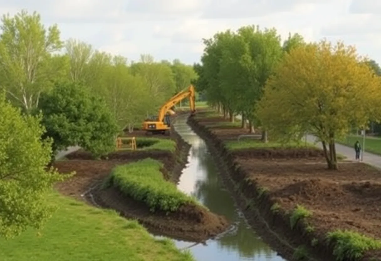 Construction at Riverfront Park for canal recovery project