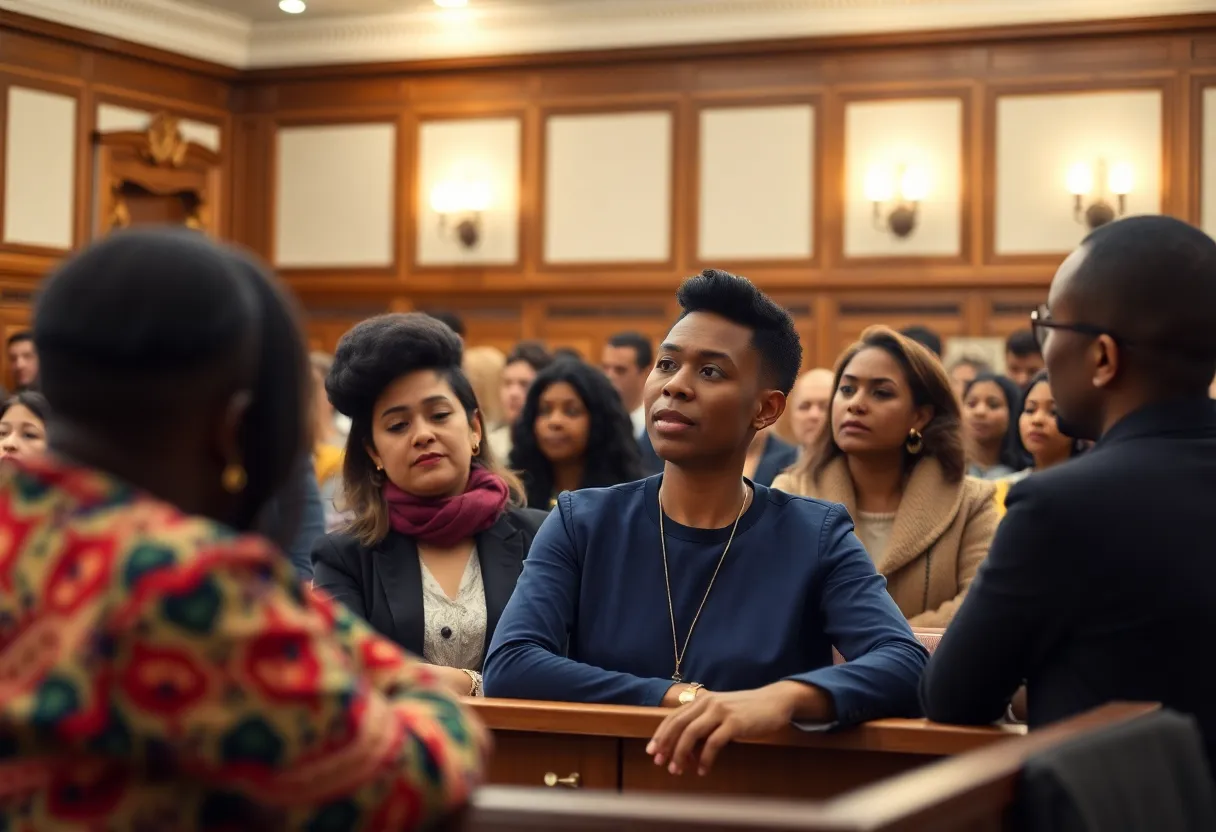 Diverse individuals in a community meeting on inclusion policies