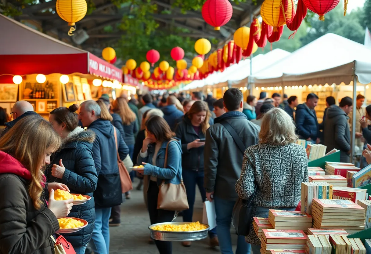 Families and friends enjoying pimento cheese dishes at a festival