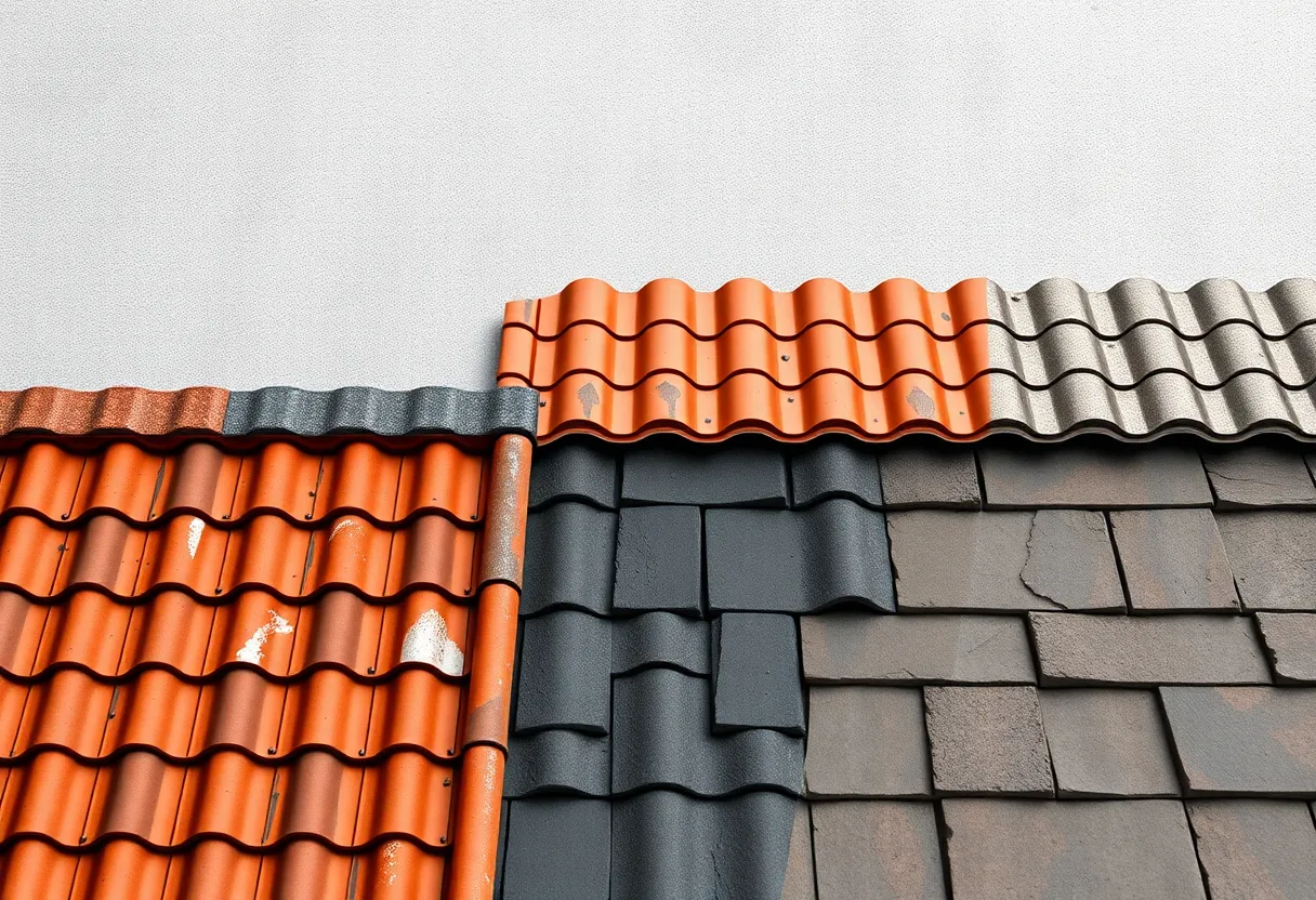 Collection of various roofing materials including metal, asphalt, tile, and slate for DIY projects.