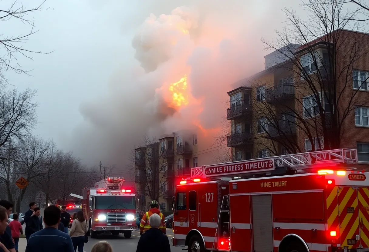 Firefighters working to extinguish a blaze at Briargate Condominiums
