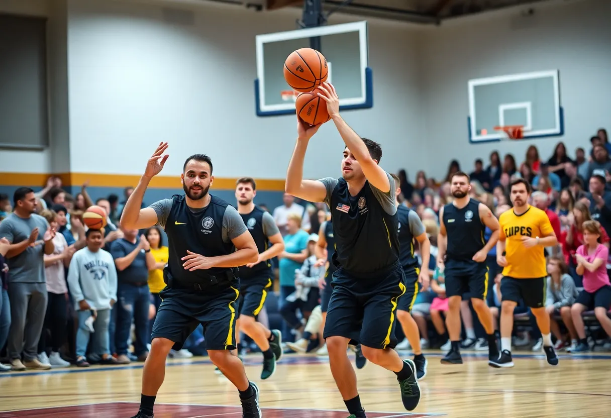First responders playing basketball for suicide prevention awareness