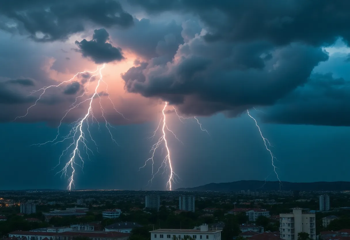 Thunderstorm clouds gathering over Columbia, South Carolina.