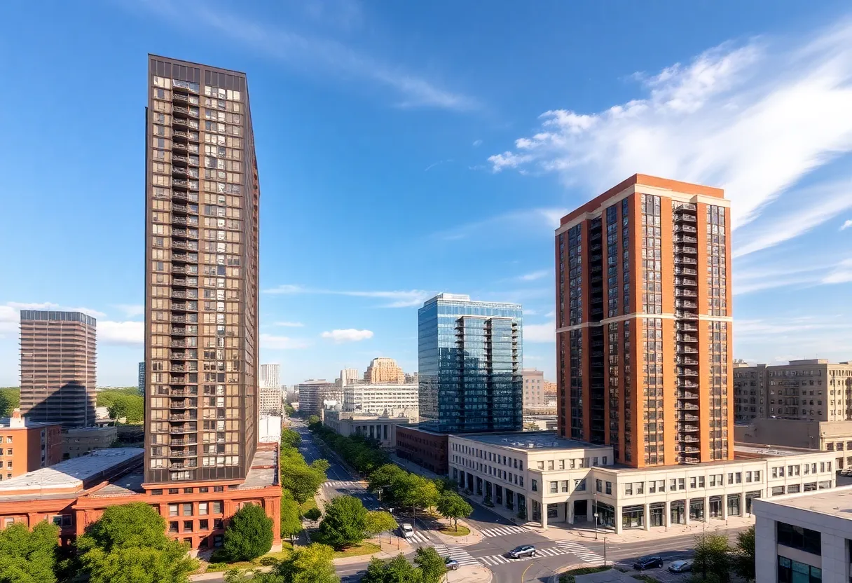 Rendering of high-rise buildings in downtown Columbia SC