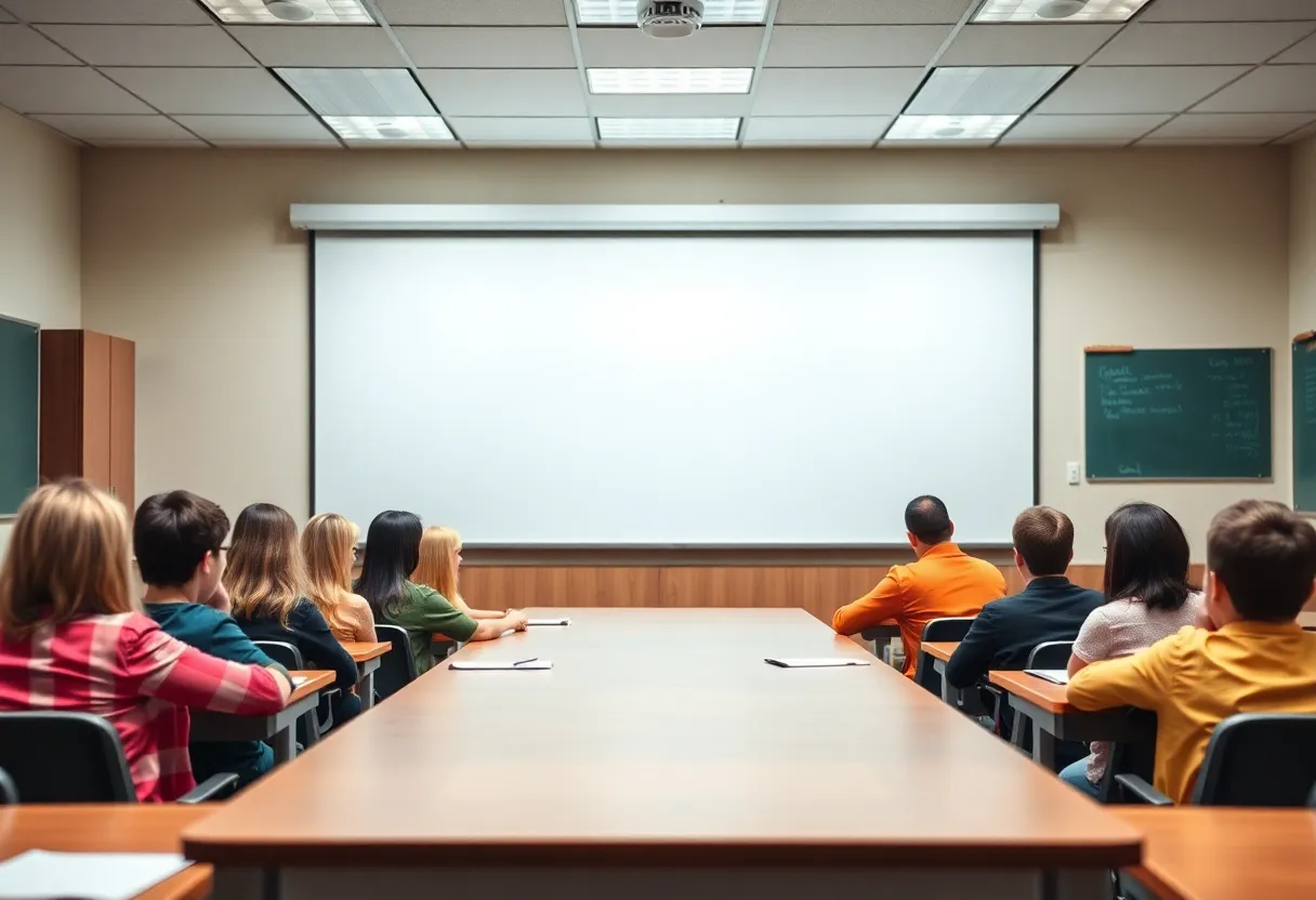 A school board meeting showing discussions about public service and accountability.